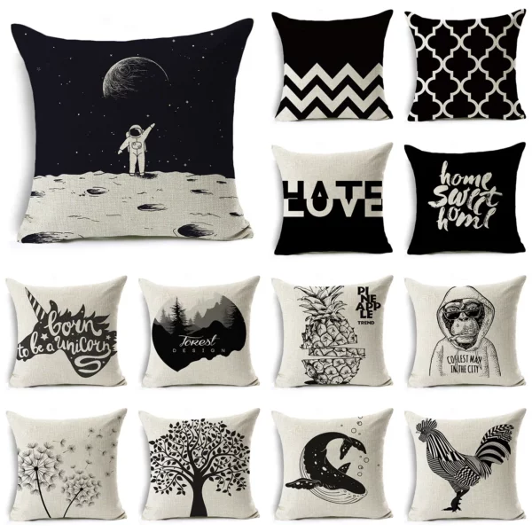 Housse de coussin animaux noir et blanc baleine de l'espace 1