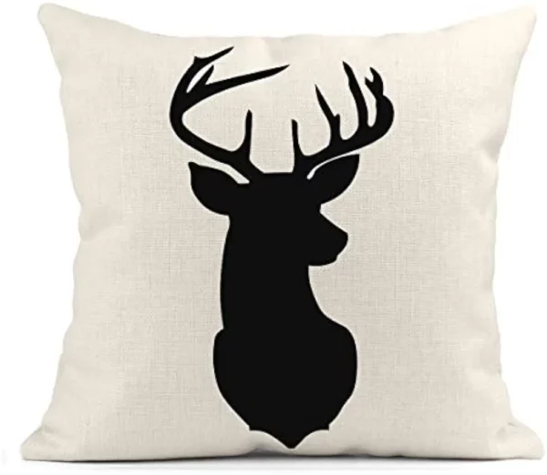Housse de coussin scandinave cerf noir sur fond blanc Housse de coussin scandinave cerf noir sur fond blanc 3