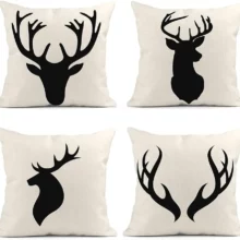 Housse de coussin scandinave cerf noir sur fond blanc Housse de coussin scandinave cerf noir sur fond blanc 1