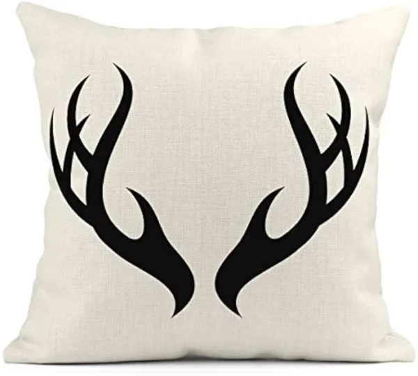 Housse de coussin scandinave cerf noir sur fond blanc Housse de coussin scandinave cerf noir sur fond blanc 5