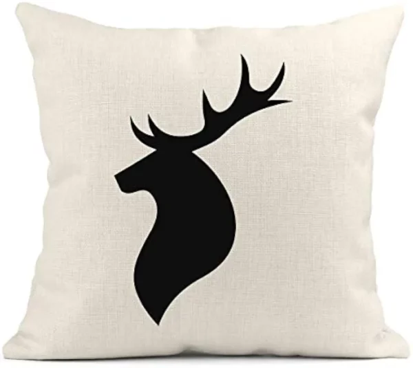 Housse de coussin scandinave cerf noir sur fond blanc Housse de coussin scandinave cerf noir sur fond blanc 4