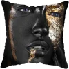 Housse de coussin moderne avec portrait féminin stylisé africain doré 30