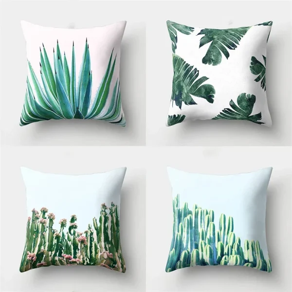 Housse de coussin nature plantes tropicales et cactus déco 2