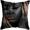 Housse de coussin moderne avec portrait féminin stylisé africain doré 28