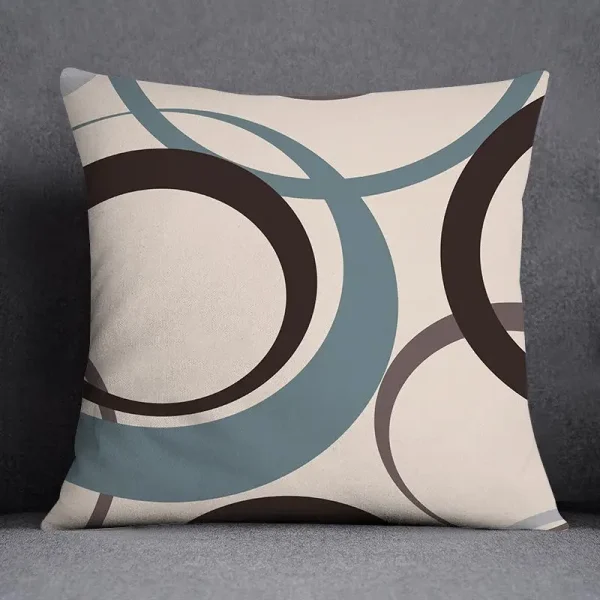 Housse de coussin scandinave géométrique beige et bleu Housse de coussin scandinave géométrique beige et bleu 2