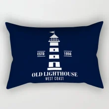 Housse de coussin marin phare d’océan et bateau blanc bleu Housse de coussin marin phare d’océan et bateau blanc bleu