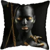 Housse de coussin moderne avec portrait féminin stylisé africain doré 18