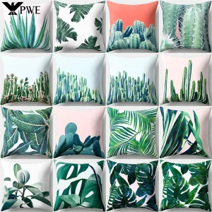 Housse de coussin nature plantes tropicales et cactus déco Housse de coussin nature plantes tropicales et cactus déco 1