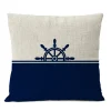 Housse de coussin marin motifs nautiques bord de mer blanc et bleu 15