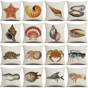 Housse de coussin océanique mammifère et crustacé Housse de coussin océanique mammifère et crustacé 1