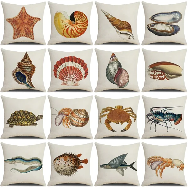 Housse de coussin océanique mammifère et crustacé Housse de coussin océanique mammifère et crustacé 1