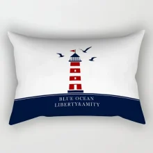 Housse de coussin marin phare d’océan et bateau blanc bleu Housse de coussin marin phare d’océan et bateau blanc bleu