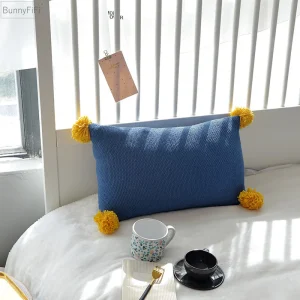Knit Cushion Cover Solid Grey Blue Orange Pillow Case 35*50cm Pompom Ball Cushion Case Soft Sofa Bed Nursery Room Decorative 5