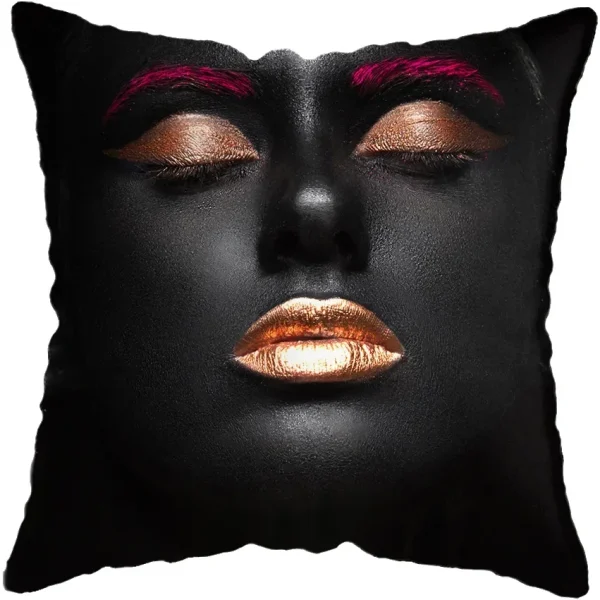 Housse de coussin moderne avec portrait féminin stylisé africain doré Housse de coussin moderne avec portrait féminin stylisé africain doré 4