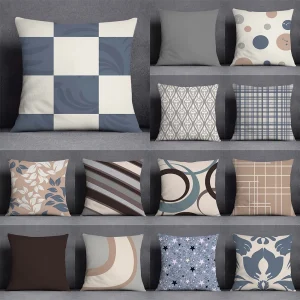 Housse de coussin scandinave géométrique beige et bleu Housse de coussin scandinave géométrique beige et bleu 1