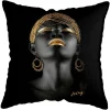 Housse de coussin moderne avec portrait féminin stylisé africain doré 9