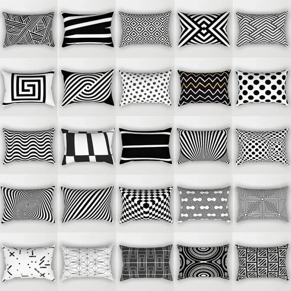 Housse de coussin scandinave moderne noir et blanc géométrique. Housse de coussin scandinave moderne noir et blanc géométrique. 1