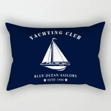 Housse de coussin marin phare d’océan et bateau blanc bleu