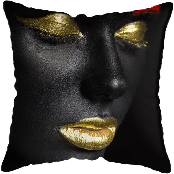 Housse de coussin moderne avec portrait féminin stylisé africain doré Housse de coussin moderne avec portrait féminin stylisé africain doré 5
