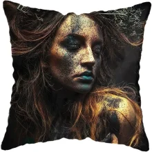 Housse de coussin moderne avec portrait féminin stylisé africain doré Housse de coussin moderne avec portrait féminin stylisé africain doré 2