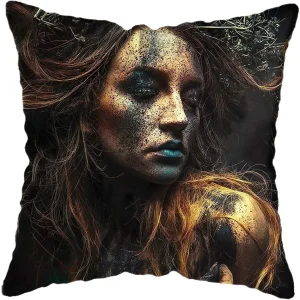 Housse de coussin moderne avec portrait féminin stylisé africain doré Housse de coussin moderne avec portrait féminin stylisé africain doré 2