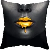 Housse de coussin moderne avec portrait féminin stylisé africain doré 25