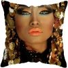 Housse de coussin moderne avec portrait féminin stylisé africain doré 3