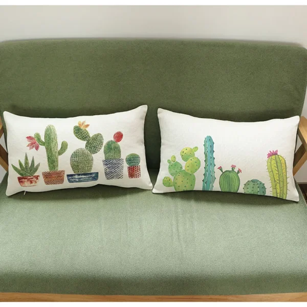 Housse de coussin nature imprimée cactus pour décoration intérieure moderne. 2