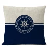 Housse de coussin marin motifs nautiques bord de mer blanc et bleu 27