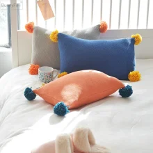 Knit Cushion Cover Solid Grey Blue Orange Pillow Case 35*50cm Pompom Ball Cushion Case Soft Sofa Bed Nursery Room Decorative 1