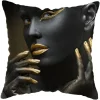 Housse de coussin moderne avec portrait féminin stylisé africain doré 7