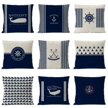 Housse de coussin marin motifs nautiques bord de mer blanc et bleu 1