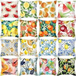 Housse de coussin nature toucan et motifs fruitiers Housse de coussin nature toucan et motifs fruitiers 1