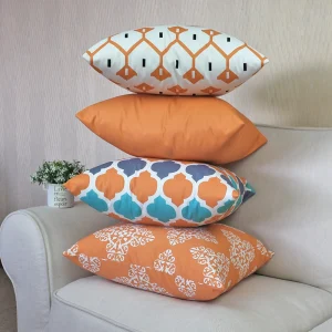 Housse de coussin jardin et terrasse imperméable mosaïque bleu et orange Housse de coussin jardin et terrasse imperméable mosaïque bleu et orange 1