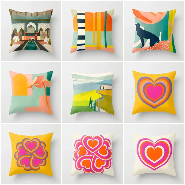Housse de coussin modernes graphique paysage et cœur coloré Housse de coussin modernes graphique paysage et cœur coloré 1