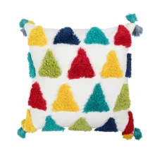 Housse de coussin broderie pompons et texture arc en ciel Housse de coussin broderie pompons et texture arc en ciel 5