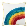 Housse de coussin broderie pompons et texture arc en ciel 6