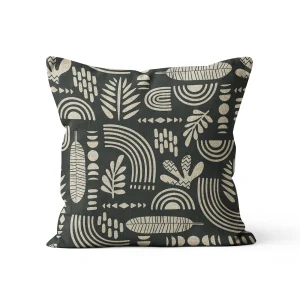 Housse de coussin scandinave graphiques noirs et beiges plante et mosaïque 7