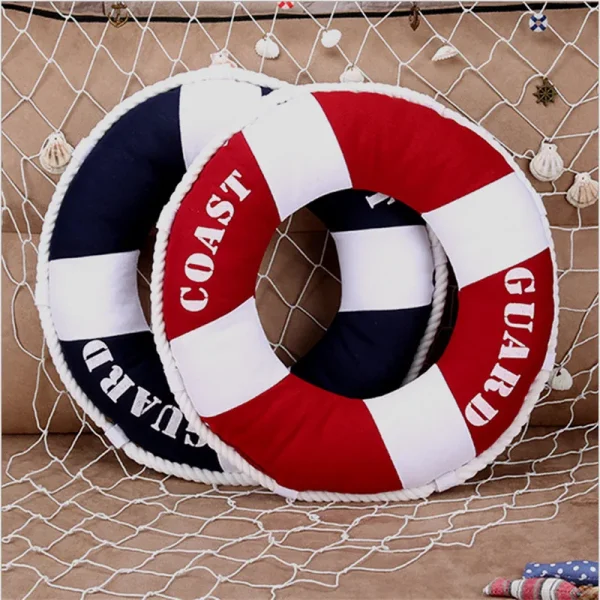 Coussin design bouée de sauvetage nautique décorative rouge marine 1