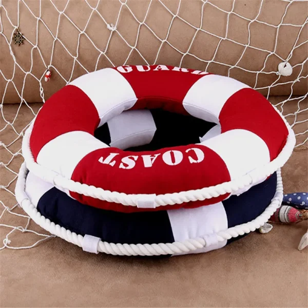 Coussin design bouée de sauvetage nautique décorative rouge marine 4