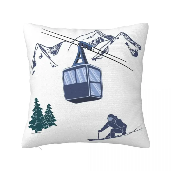 Housse de coussin nature skieur et télécabine dans les montagnes 3