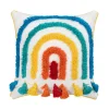 Housse de coussin broderie pompons et texture arc en ciel 3