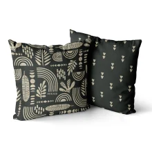 Housse de coussin scandinave graphiques noirs et beiges plante et mosaïque Housse de coussin scandinave graphiques noirs et beiges plante et mosaïque 2