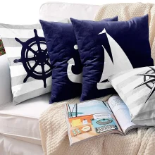 Housse de coussin marin rose des vents ambiance nautique bleu et blanc Housse de coussin marin rose des vents ambiance nautique bleu et blanc 2