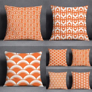 Housse de coussin Scandinave tons corail avec des motifs géométriques 1