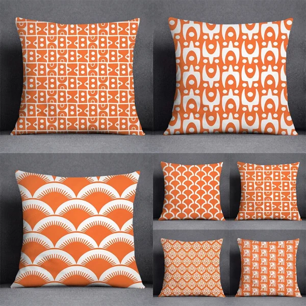 Housse de coussin Scandinave tons corail avec des motifs géométriques Housse de coussin Scandinave tons corail avec des motifs géométriques 1