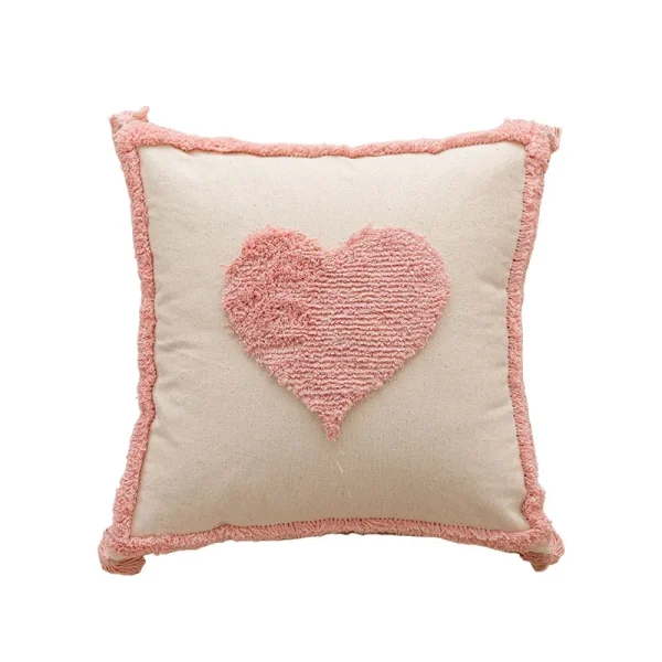 Housse de coussin broderie géométrique cœur rose de romance pour un doux confort 1