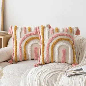 Housse de coussin broderie géométrique cœur rose de romance pour un doux confort Housse de coussin broderie géométrique cœur rose de romance pour un doux confort 2