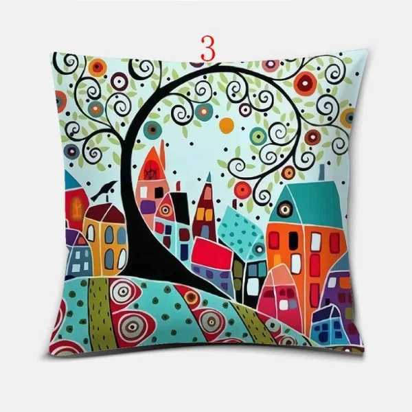 Housse de coussin dessin féérique d\’une ville enchantée Housse de coussin dessin féérique d\'une ville enchantée 4
