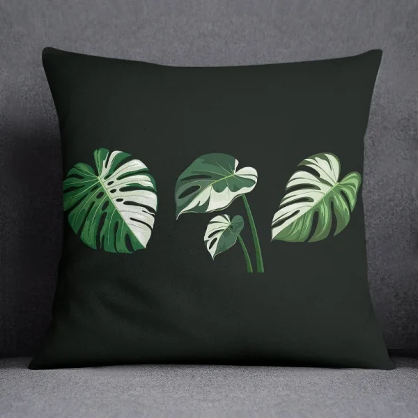 Housse de coussin nature tropicale feuilles verte et fond blanc noir vert Housse de coussin nature tropicale feuilles verte et fond blanc noir vert